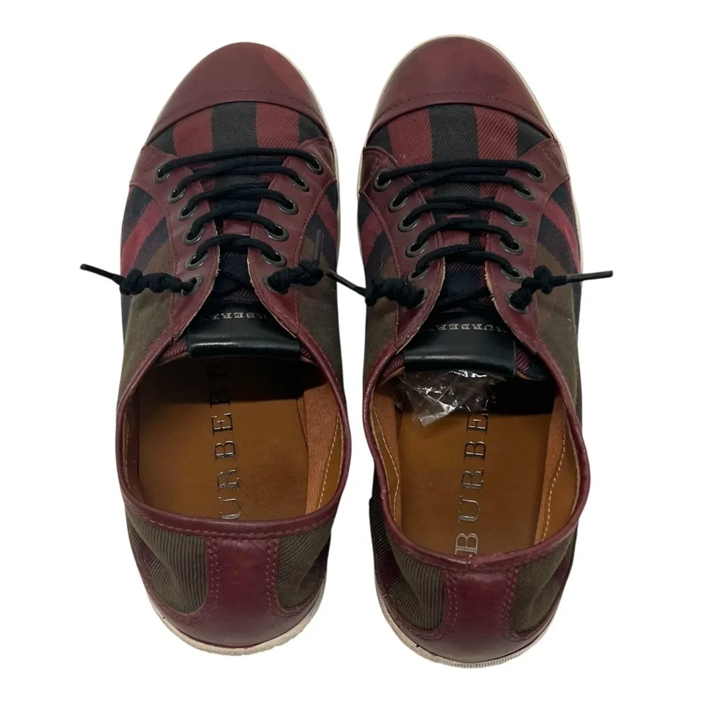 Burberry Harowby Maroon Black Olive Nova Check Low Top Sneakers Leather Trim 38 - Picture 6 of 13